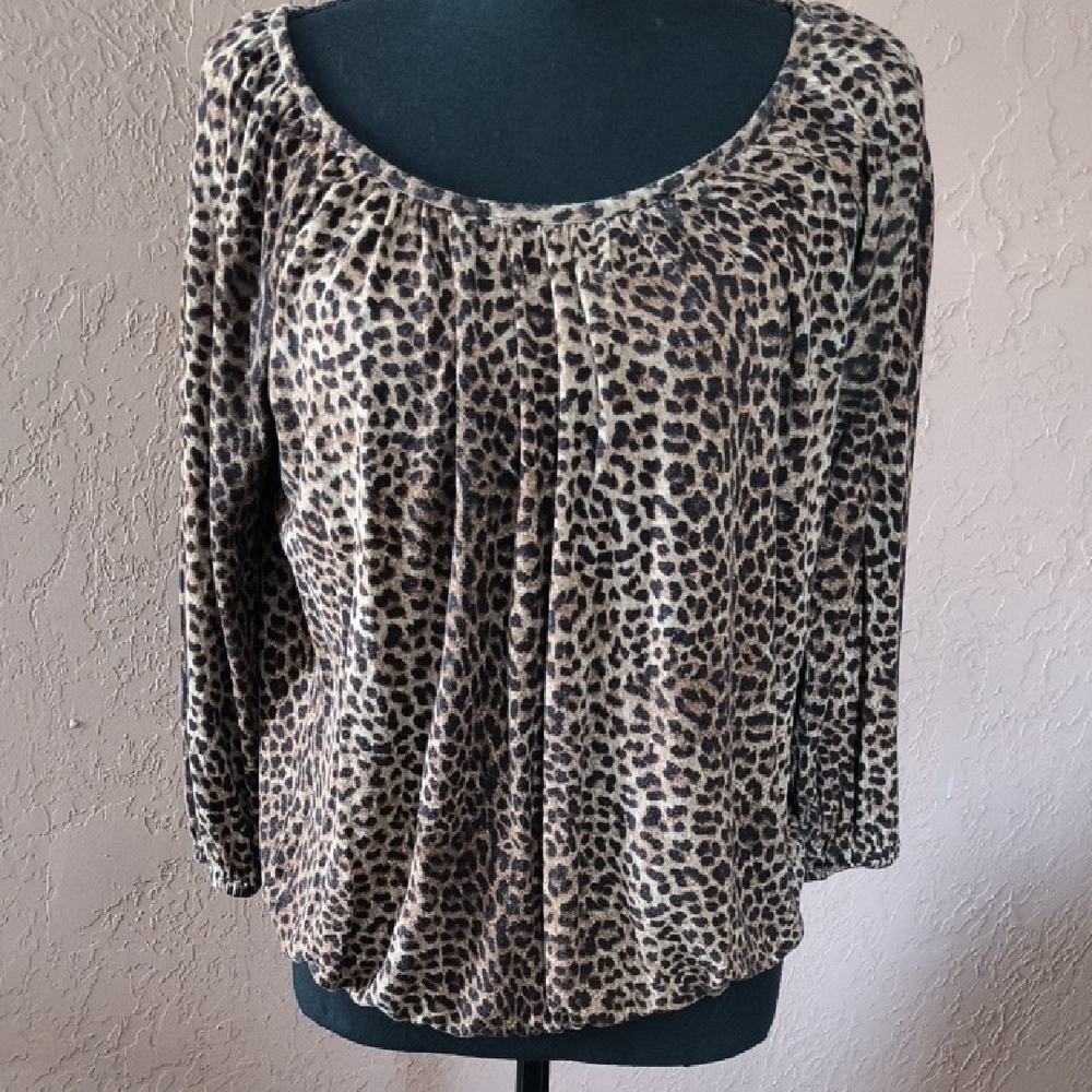 Michael Kors Women's Animal Print 3/4 Sleeve Blouse Size L